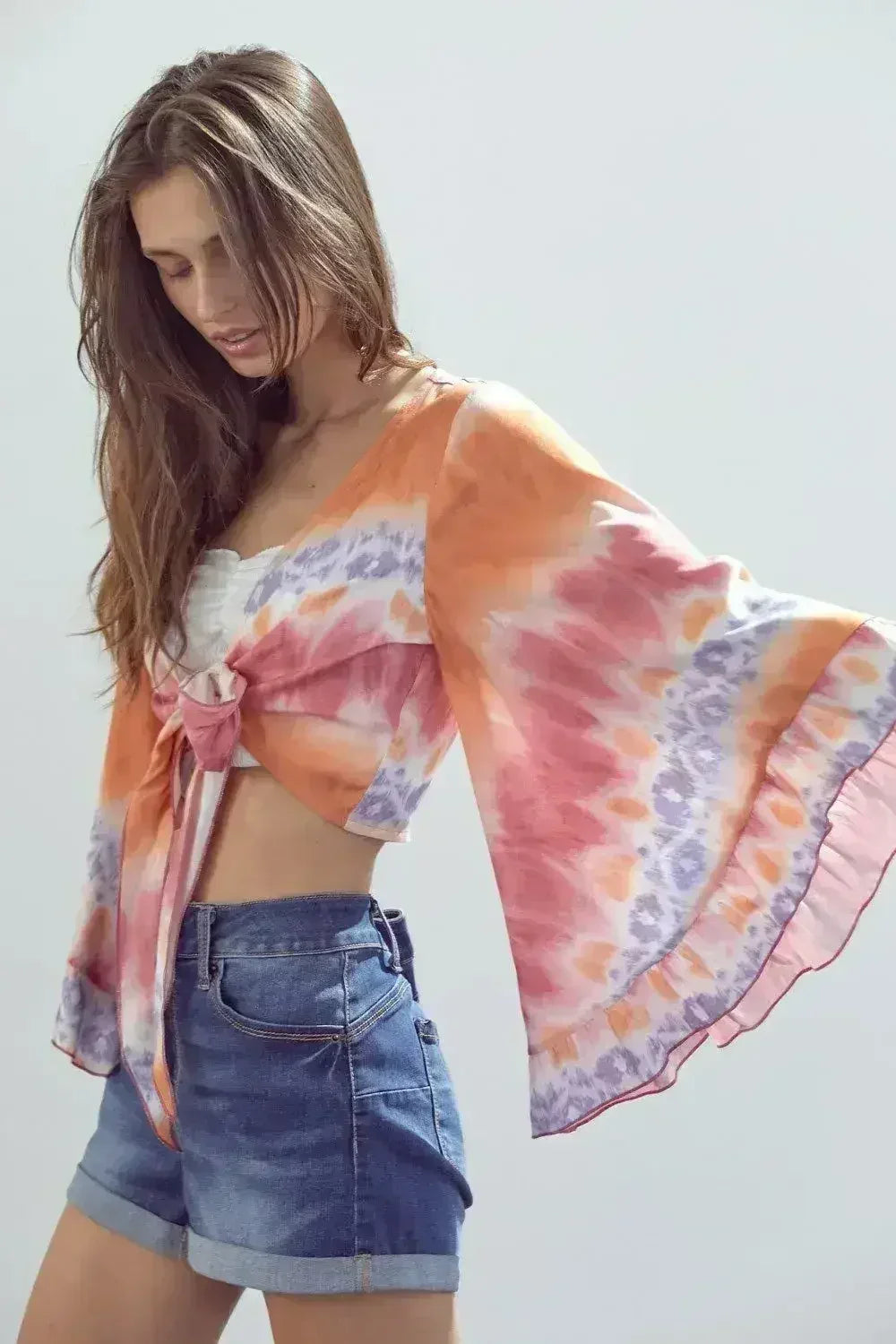 Bell-Sleeve Tie-Dye Crop Top – Flowy Sleeves & Stylish Design - Femstylo