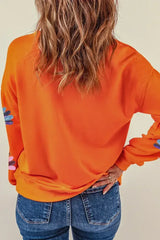 Orange Colorful Sequin Turkey Thanksgiving Graphic Sweatshirt - Femstylo