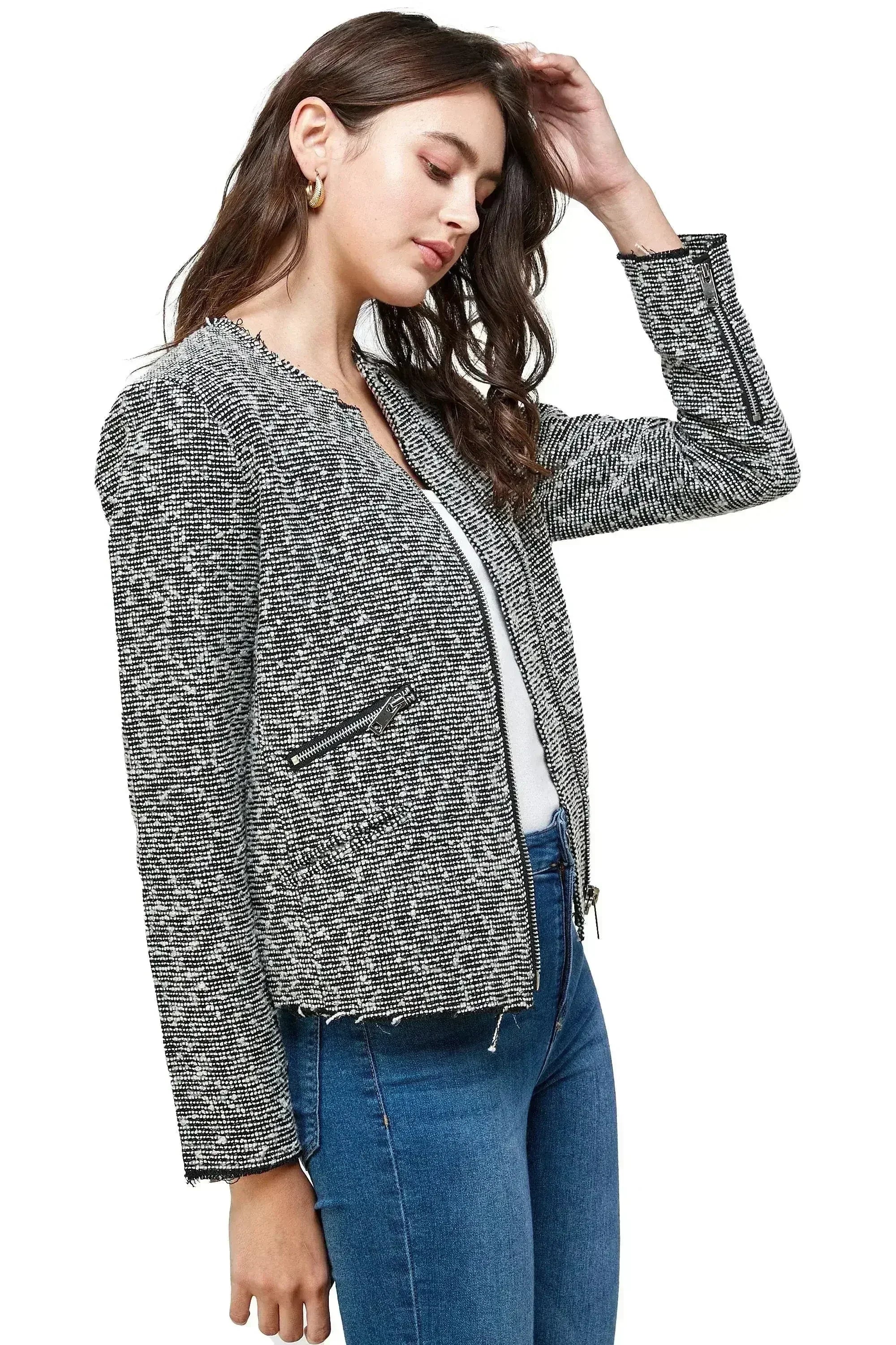 Textured Zip-Up Jacket – Casual Elegance - Femstylo
