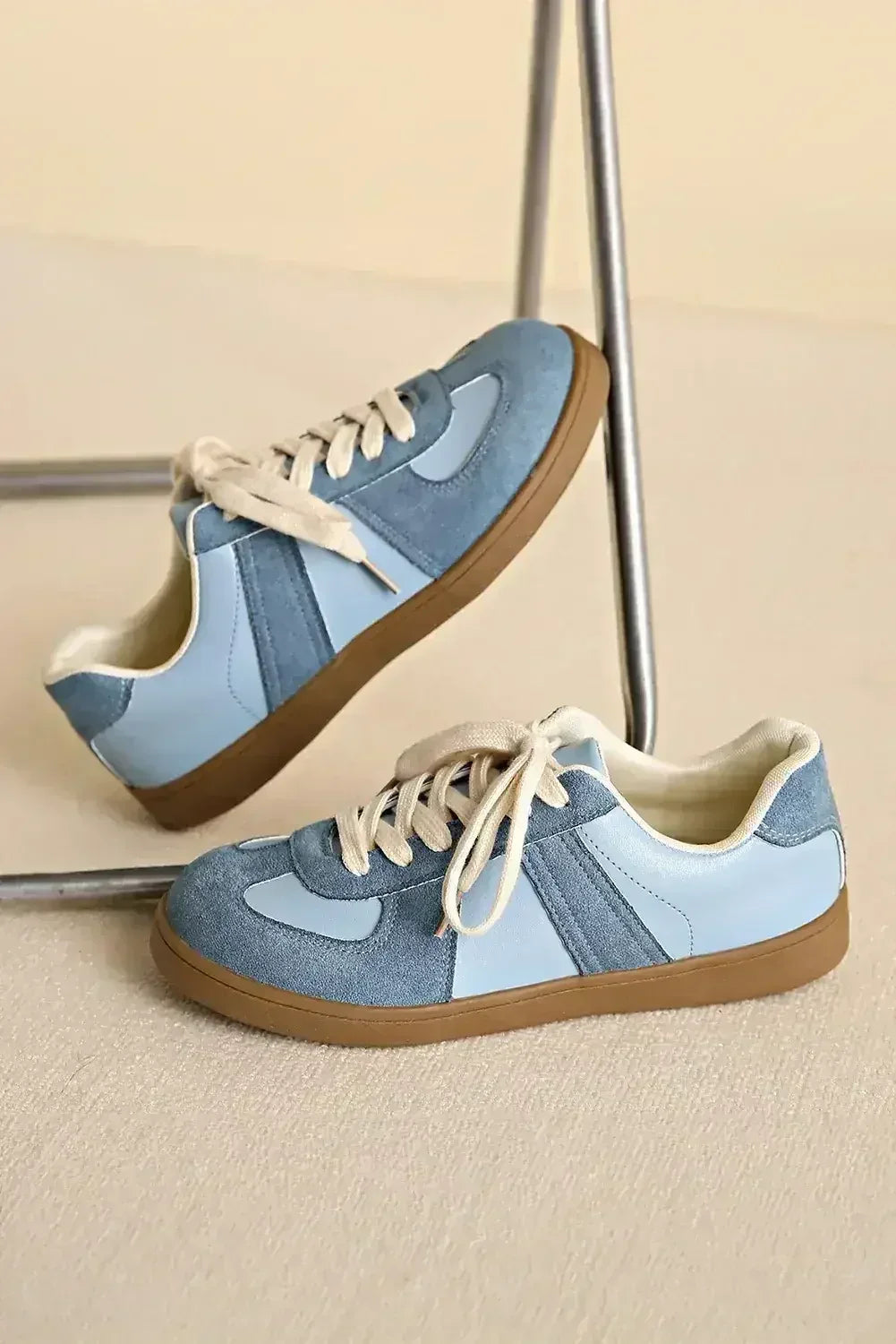 Dusk Blue Two Tone Suede Patched Lace Up Sneakers - Femstylo