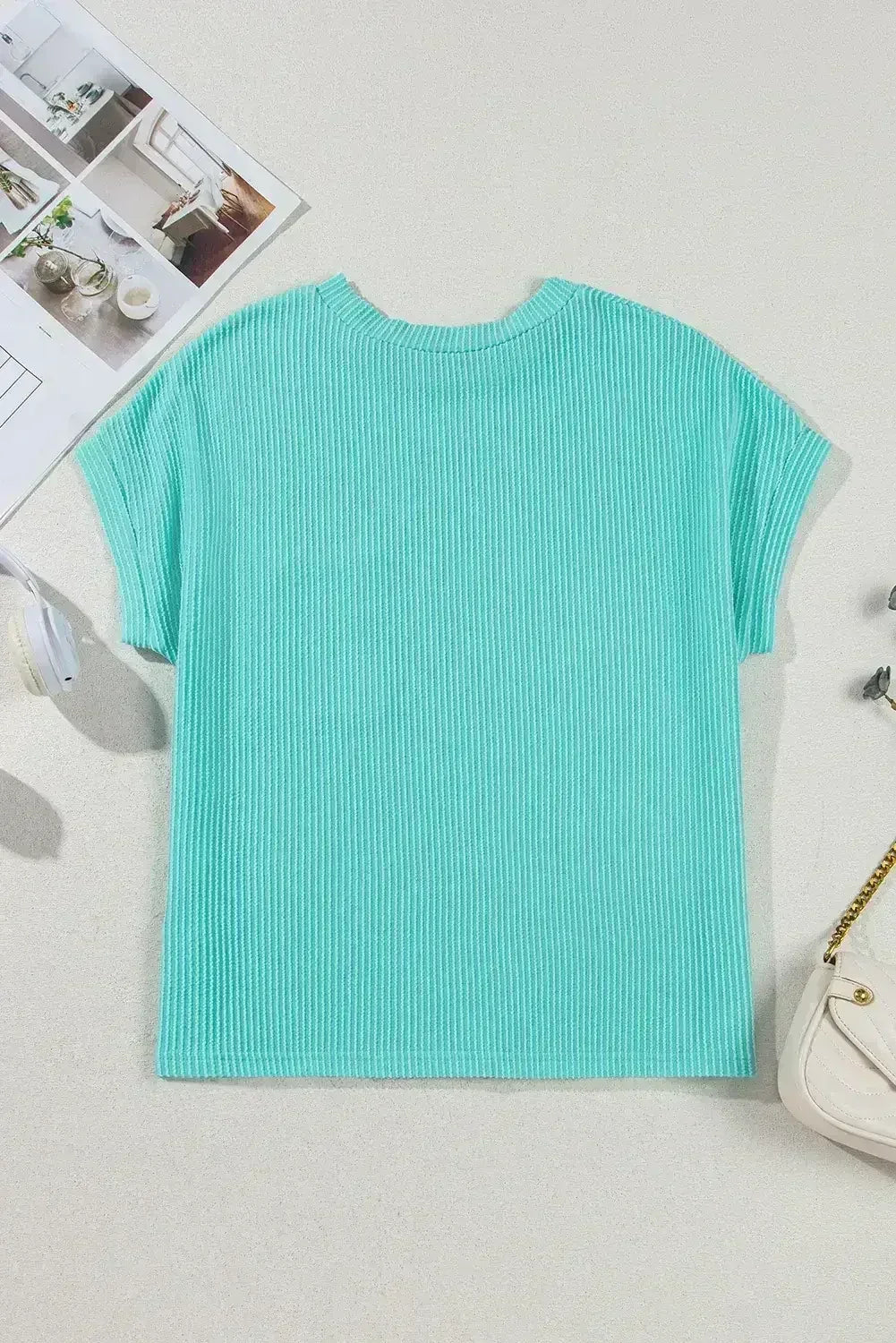 Pink Corded Colorblock Pocket Crew Neck T Shirt - Femstylo
