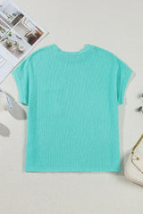 Pink Corded Colorblock Pocket Crew Neck T Shirt - Femstylo