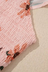 Pink Floral V Neck Smocked High Waist Ruffle Hem Maxi Dress - Femstylo