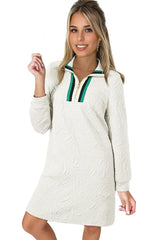 White Pop of Color Neckline Textured Mini Dress