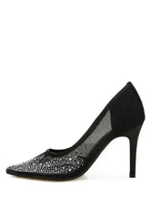 High Ball Mesh Rhinestone Stiletto Pumps - Femstylo
