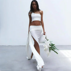 Women's Off-the-shoulder Navel High Slit Suit Set - Femstylo