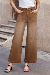 Brown Minimalist Patch Pocket High Waist Shift Jeans