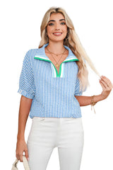 Sachet Pink Striped Dolman Sleeve Pop of Color Neckline Blouse