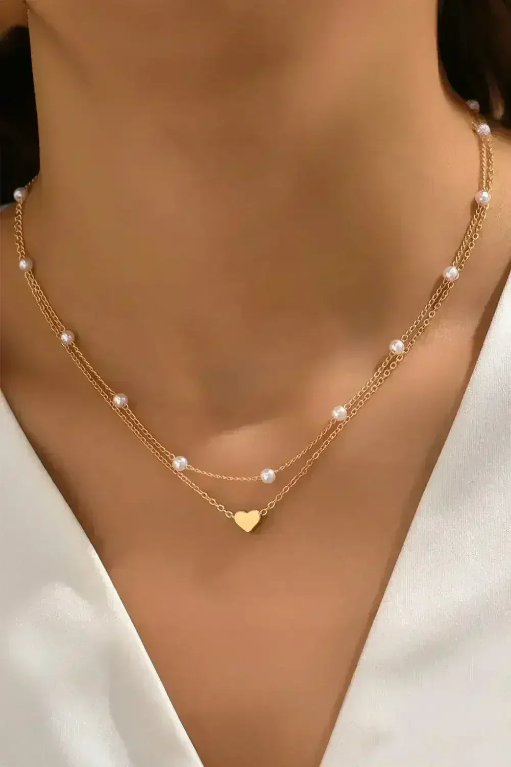 Gold Pearl Heart Chain Necklace - Femstylo