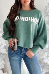 Blackish Green MERRY CHRISTMAS HO HO HO Drop Shoulder Loose Sweater