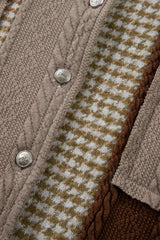 Khaki Houndstooth Patchwork Shacket | Fit Textured Jacket - Femstylo