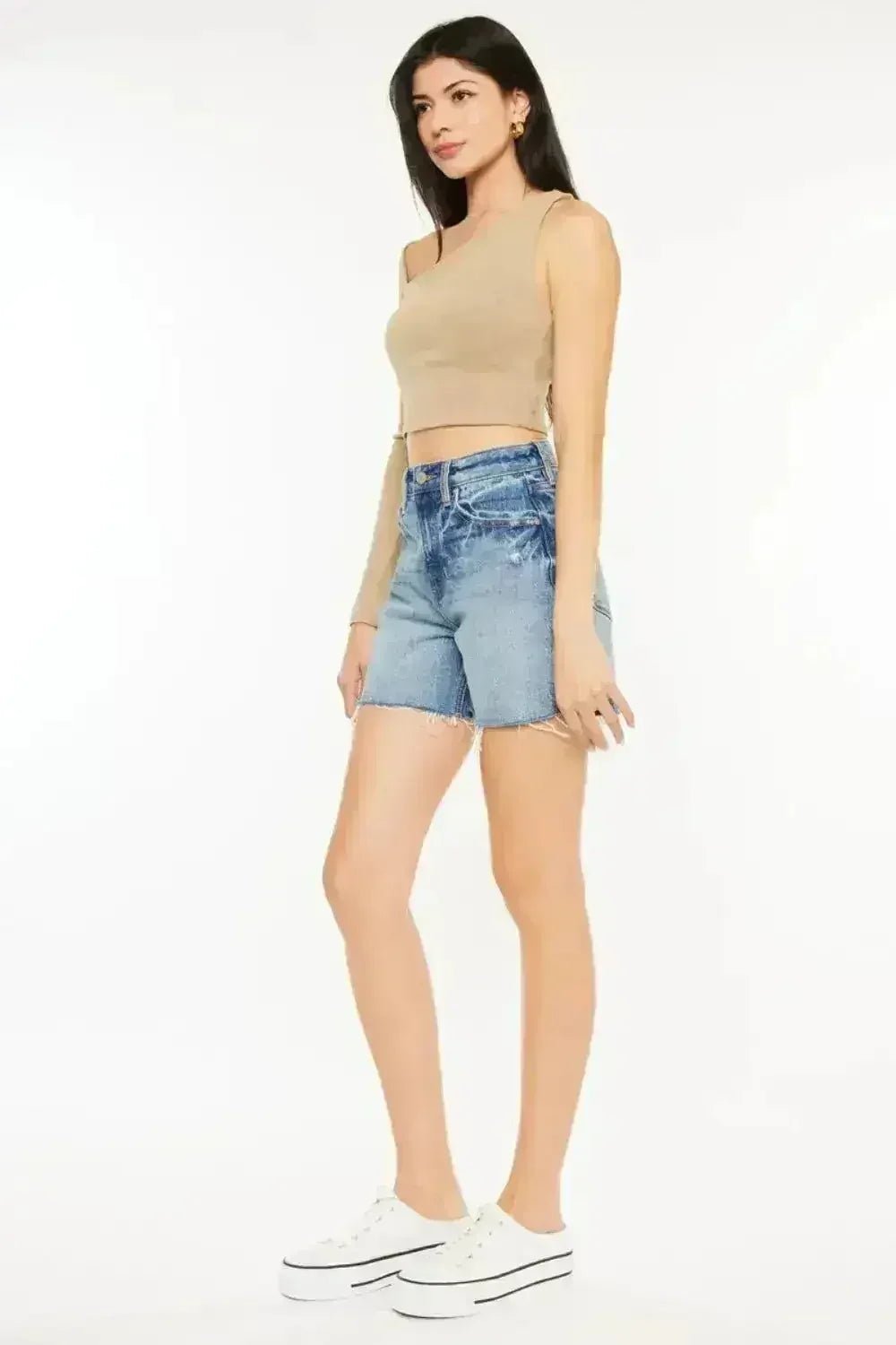 Kancan Full Size Raw Hem High Waist Denim Shorts - Femstylo