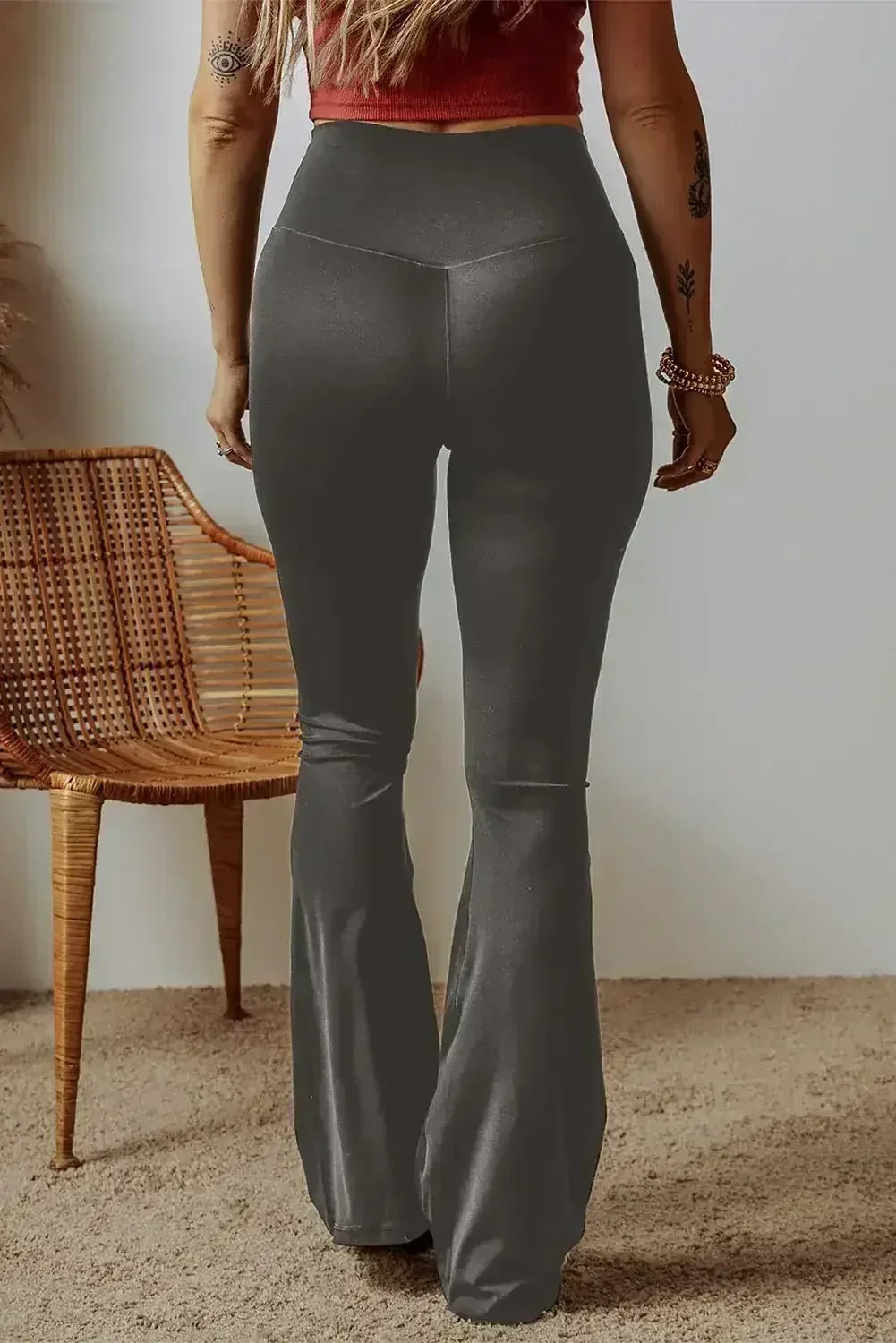 Dark Grey V Shape High Waist Flared Leggings - Femstylo