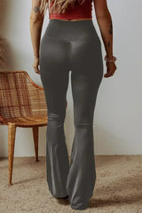 Dark Grey V Shape High Waist Flared Leggings - Femstylo