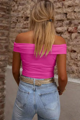 Bright Pink Folded Off Shoulder Slim Top - Femstylo