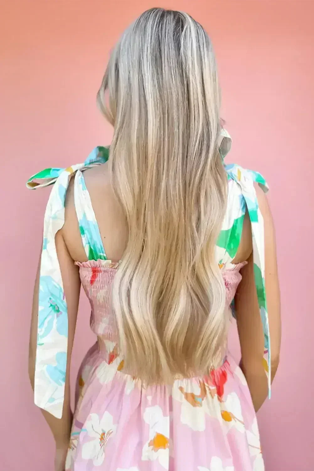 Pink Floral Print Knotted Shoulder Smocked Maxi Dress - Femstylo