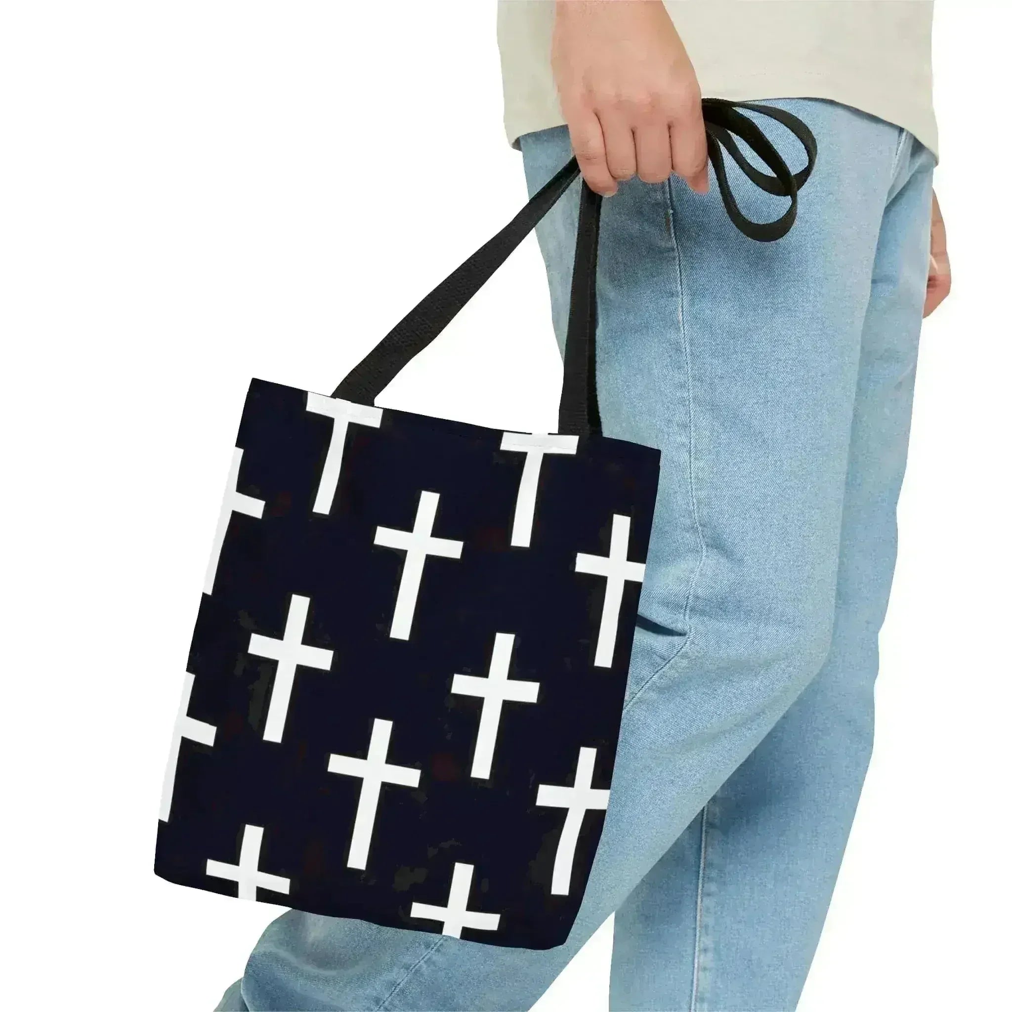 Large Tote Bag Black and White Seamless Cross Pattern - Femstylo