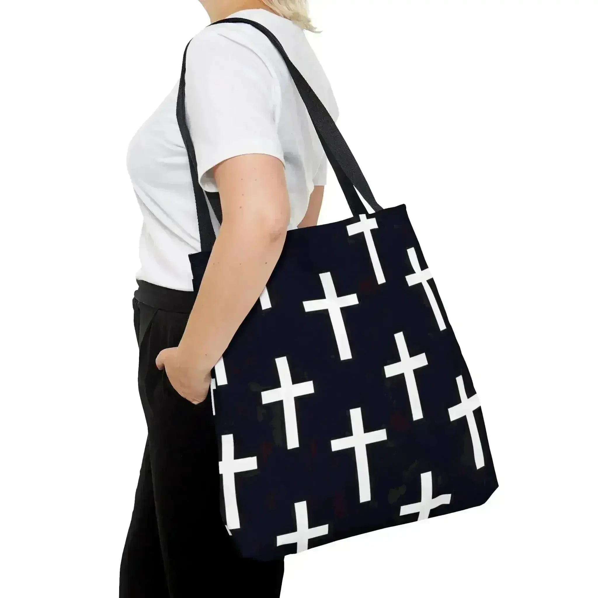 Large Tote Bag Black and White Seamless Cross Pattern - Femstylo