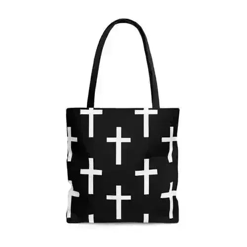 Large Tote Bag Black and White Seamless Cross Pattern - Femstylo