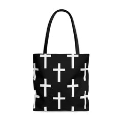 Large Tote Bag Black and White Seamless Cross Pattern - Femstylo