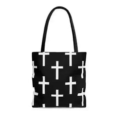 Large Tote Bag Black and White Seamless Cross Pattern - Femstylo
