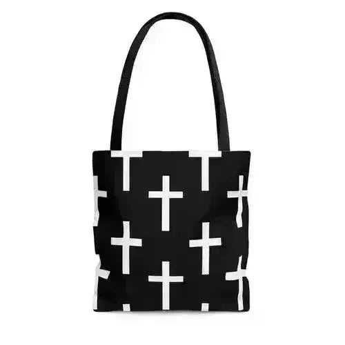 Large Tote Bag Black and White Seamless Cross Pattern - Femstylo