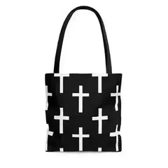 Large Tote Bag Black and White Seamless Cross Pattern - Femstylo