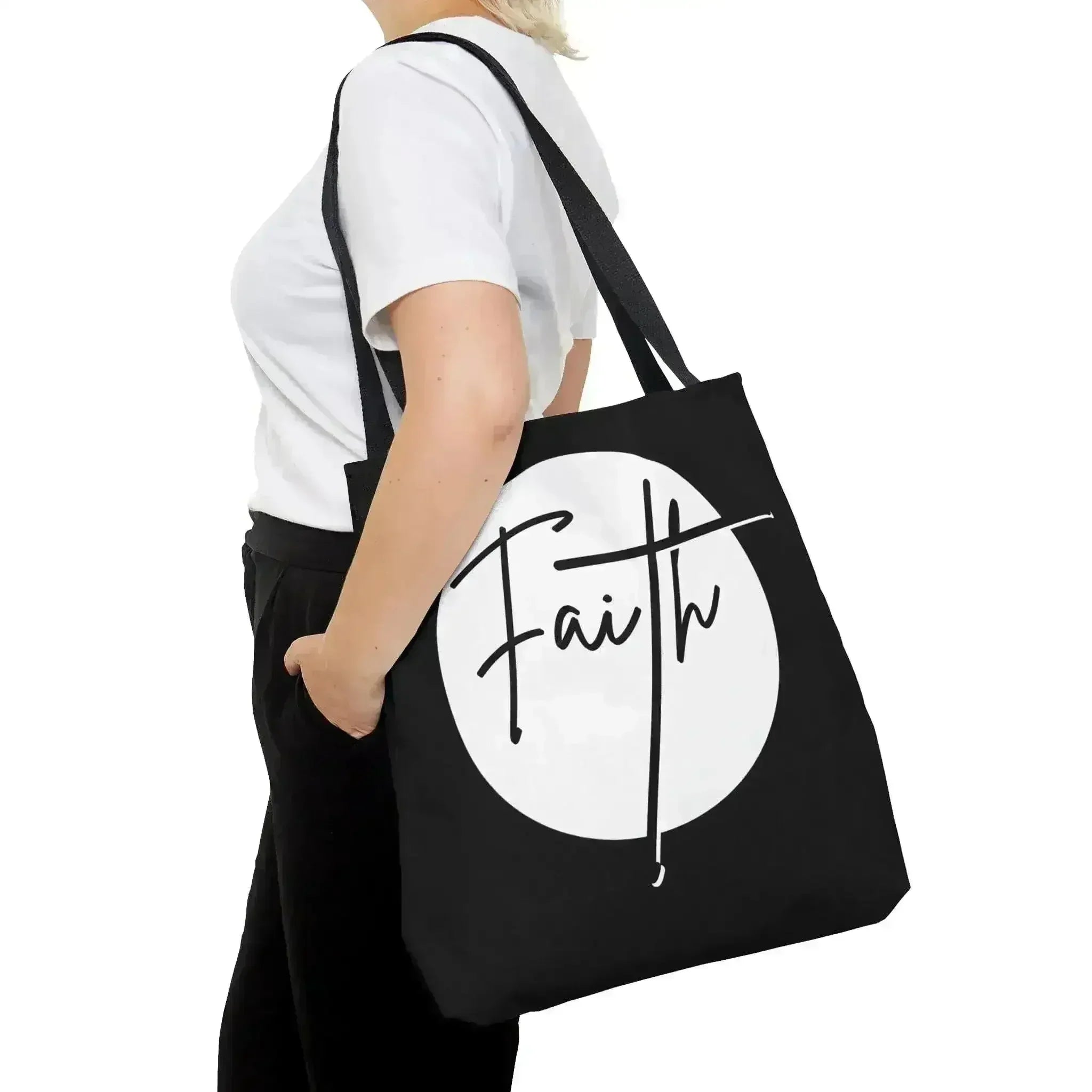 Large Tote Bag Faith - Christian Affirmation - White and Black - Femstylo