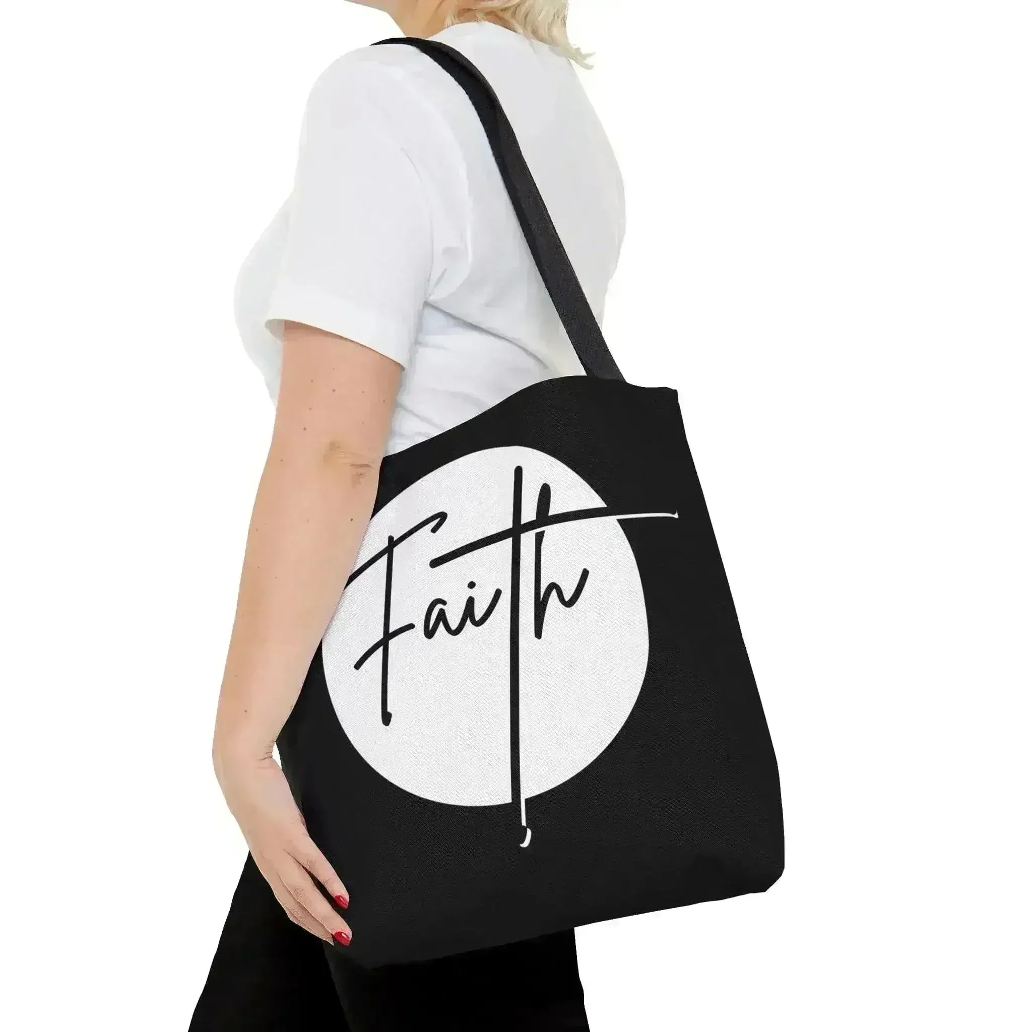 Large Tote Bag Faith - Christian Affirmation - White and Black - Femstylo