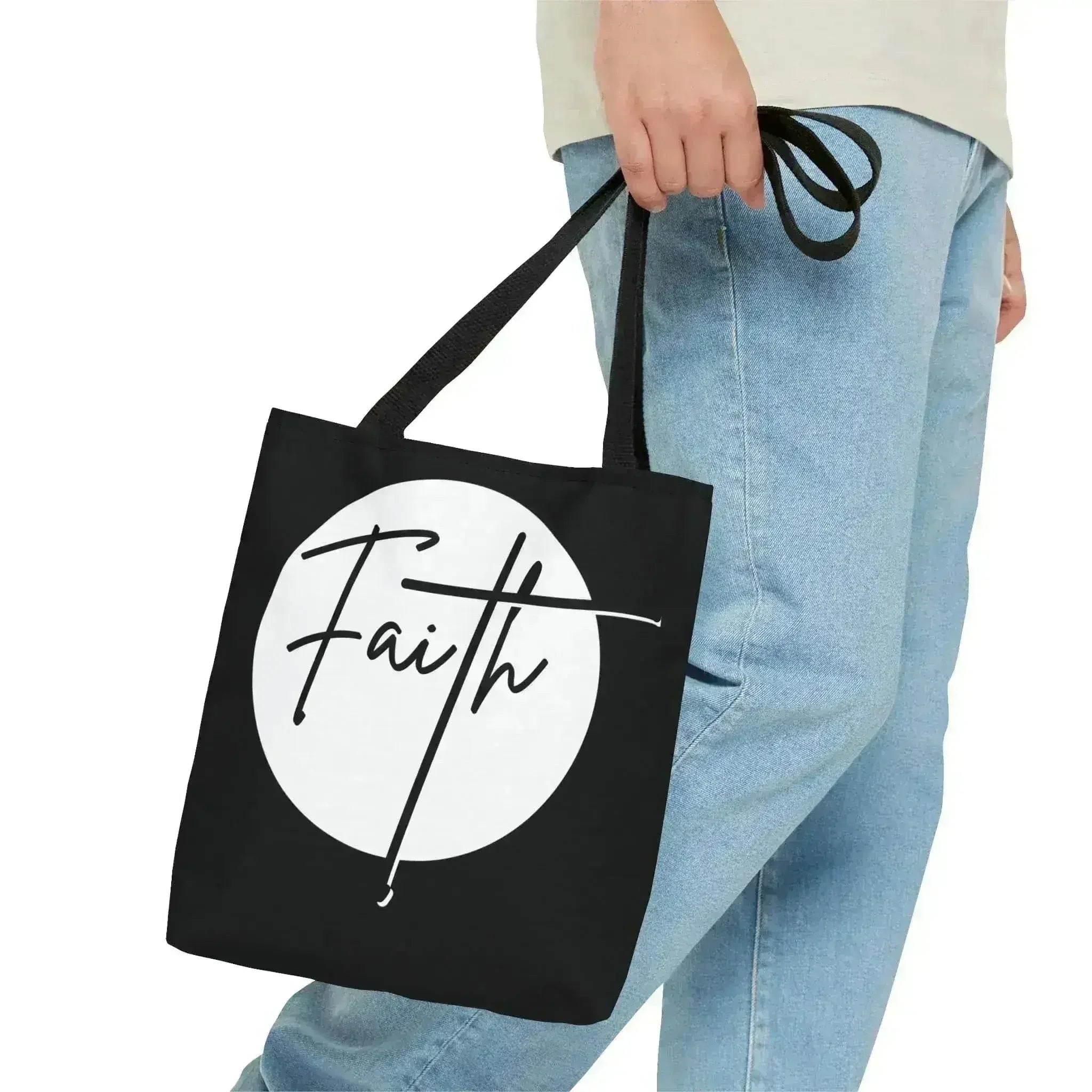 Large Tote Bag Faith - Christian Affirmation - White and Black - Femstylo