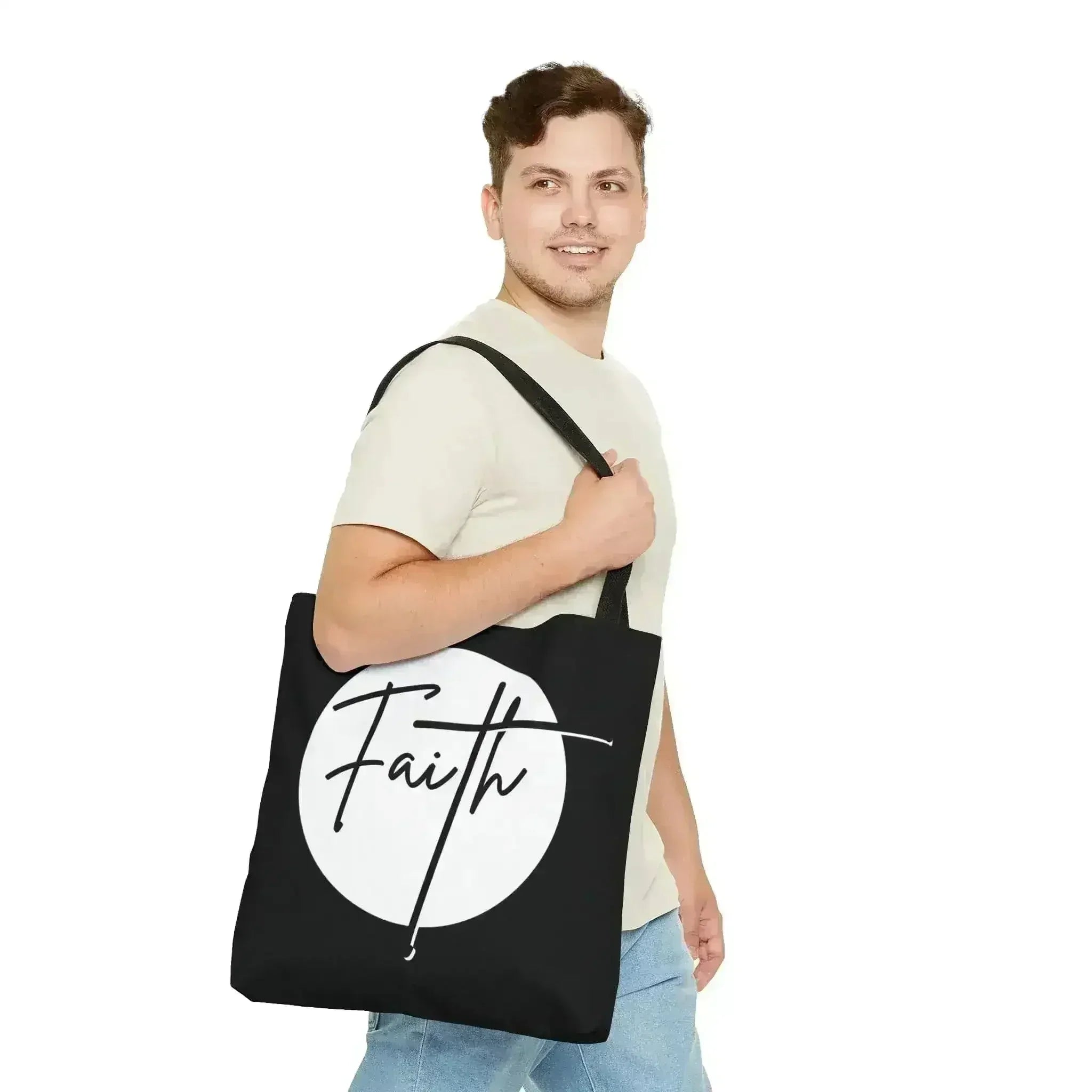 Large Tote Bag Faith - Christian Affirmation - White and Black - Femstylo