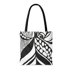 Large Tote Bag Floral Black Line Art Print 60110 - Femstylo
