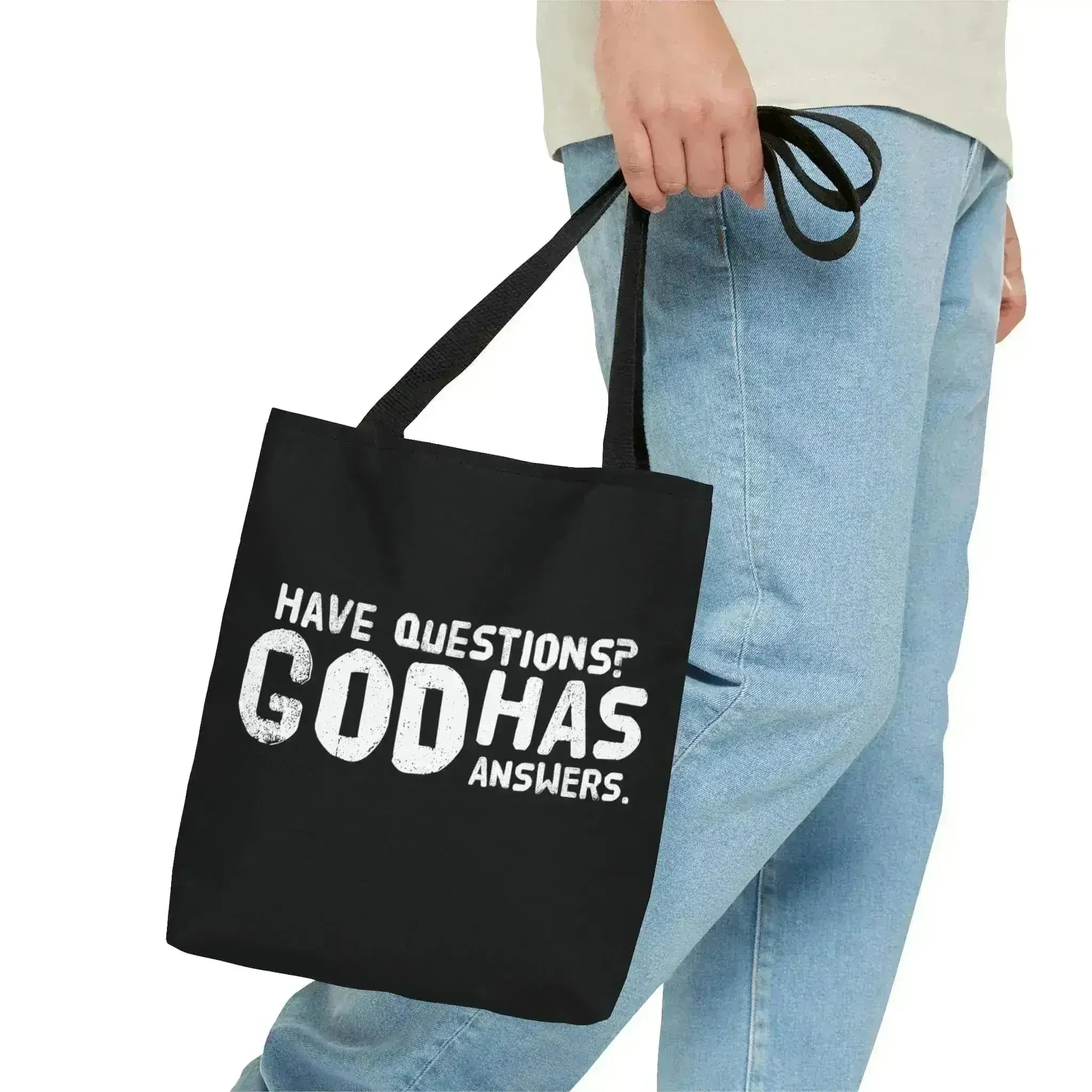 Large Tote Bag have Questions God has Answers Print - Femstylo