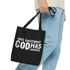 Large Tote Bag have Questions God has Answers Print - Femstylo
