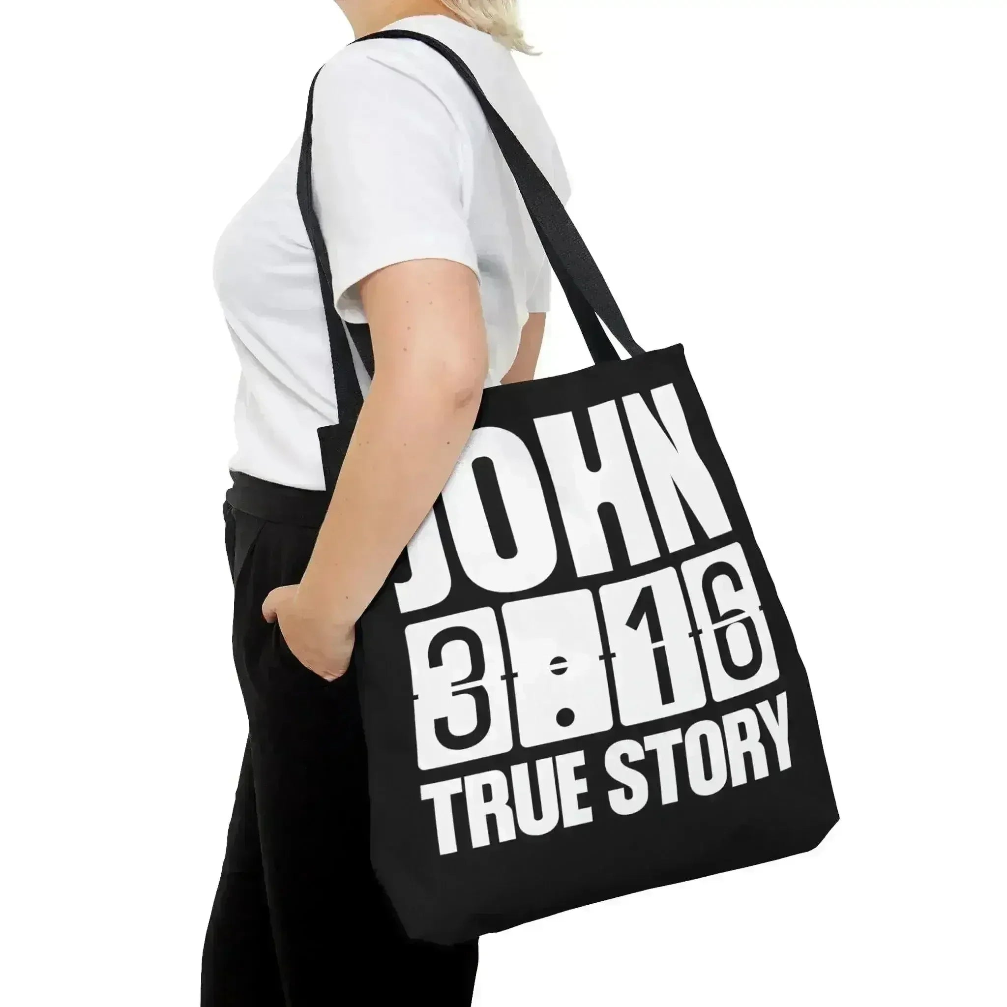 Large Tote Bag John 3:16 True Story - Scripture Inspiration - Femstylo