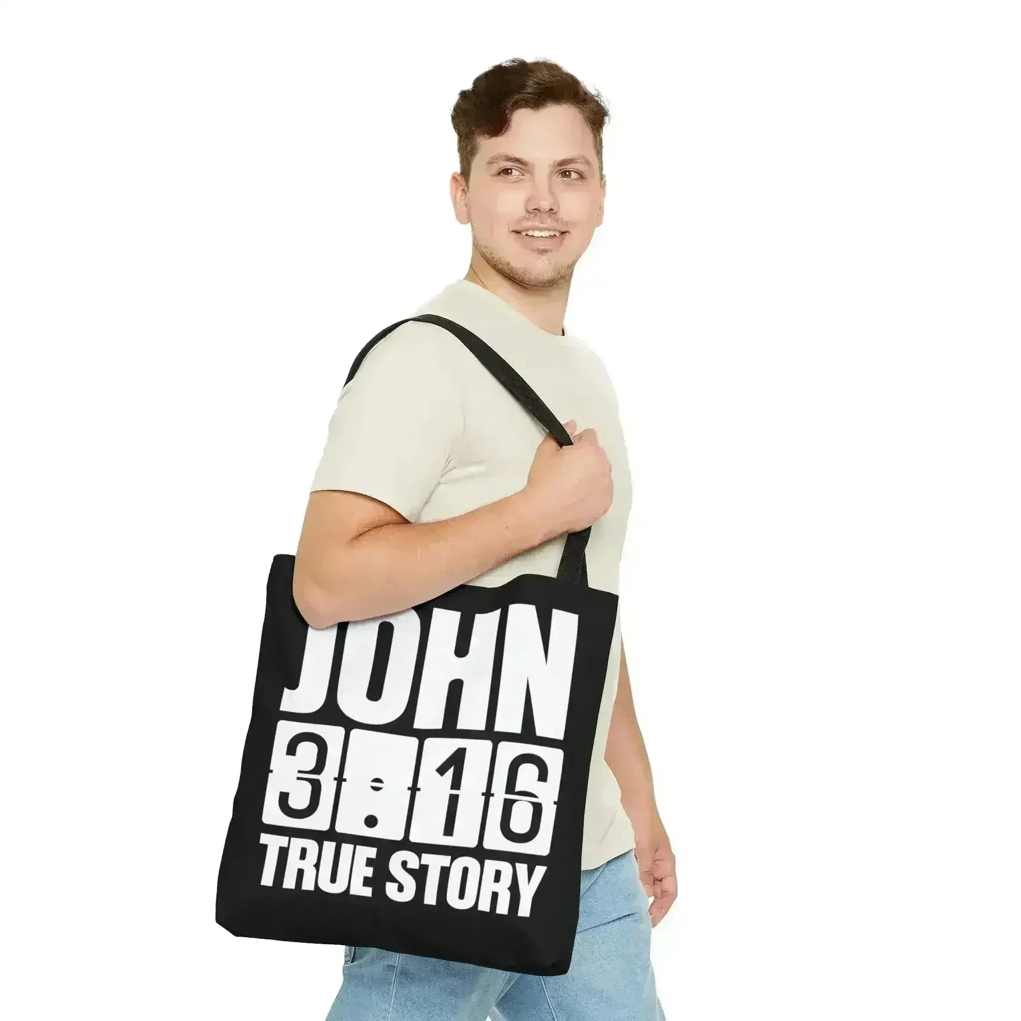 Large Tote Bag John 3:16 True Story - Scripture Inspiration - Femstylo