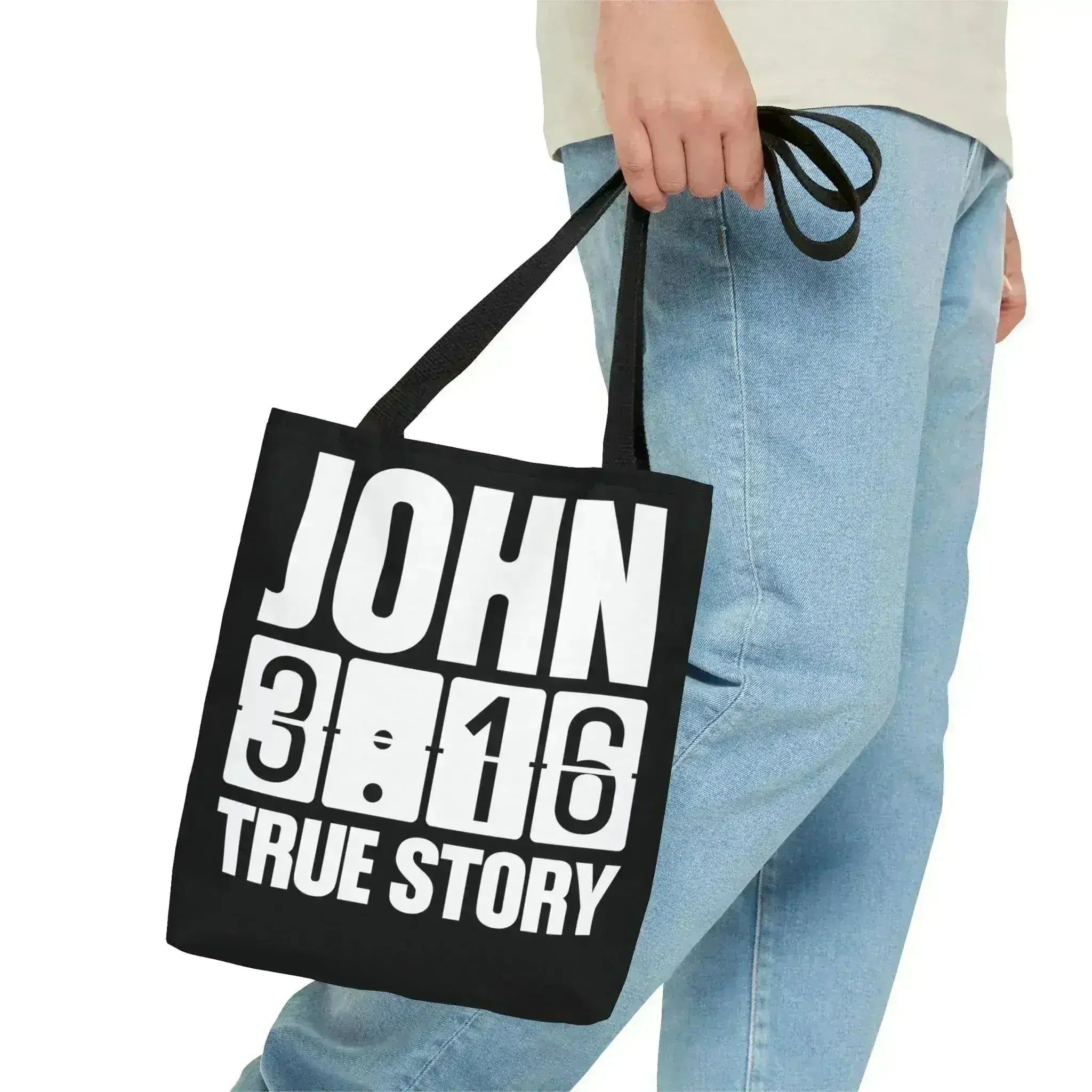 Large Tote Bag John 3:16 True Story - Scripture Inspiration - Femstylo