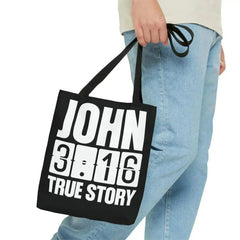 Large Tote Bag John 3:16 True Story - Scripture Inspiration - Femstylo