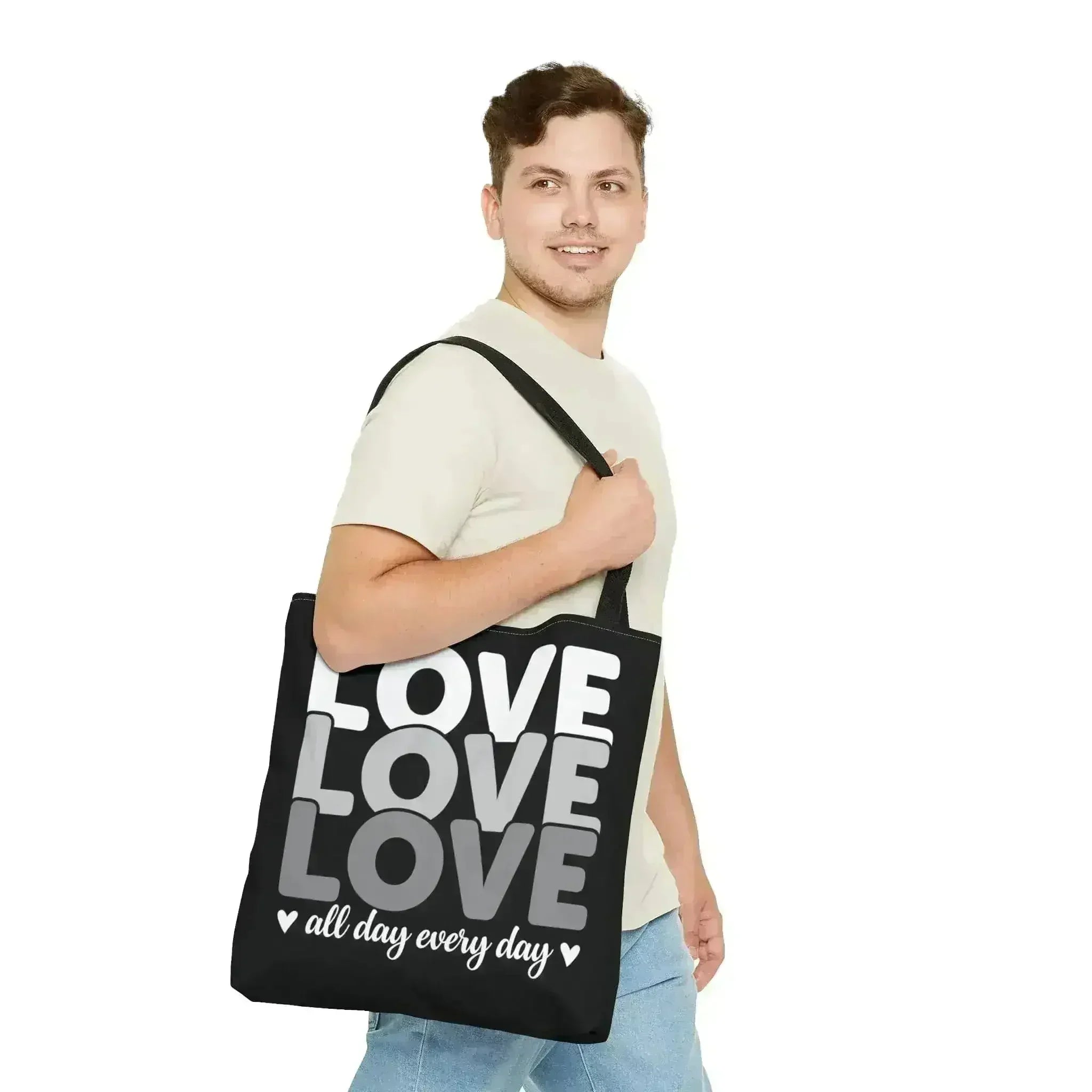 Large Tote Bag Love All Day Every Day White Grey Print - Femstylo