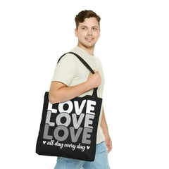 Large Tote Bag Love All Day Every Day White Grey Print - Femstylo