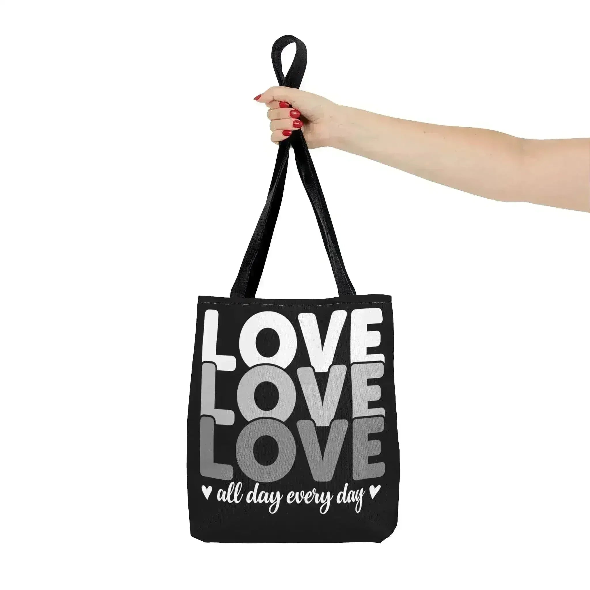 Large Tote Bag Love All Day Every Day White Grey Print - Femstylo