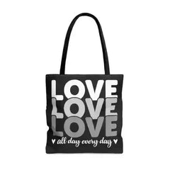 Large Tote Bag Love All Day Every Day White Grey Print - Femstylo