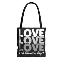 Large Tote Bag Love All Day Every Day White Grey Print - Femstylo