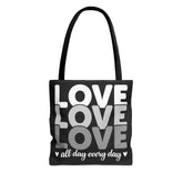 Large Tote Bag Love All Day Every Day White Grey Print - Femstylo