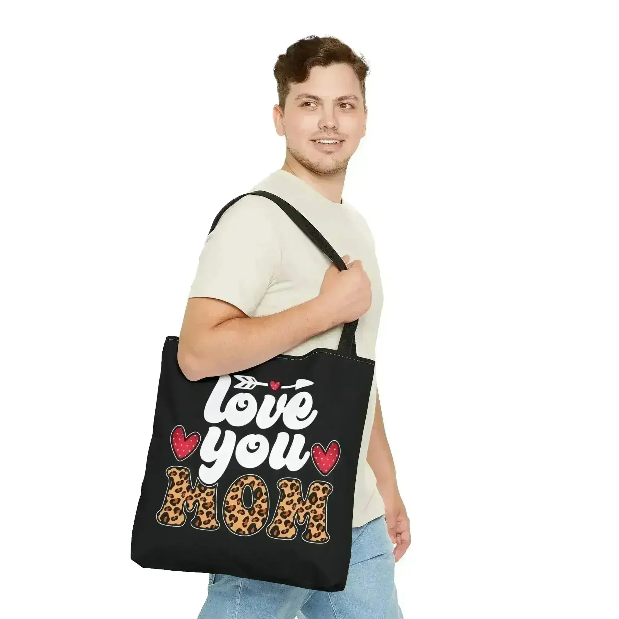 Large Tote Bag Love you Mom Leopard Print - Femstylo