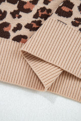 Khaki Leopard Print High Neck Shift Mini Sweater Dress - Femstylo