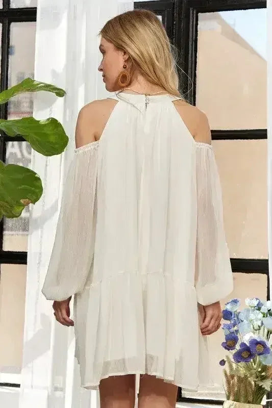 ADORA Cold Shoulder Balloon Sleeve Mini Dress - Femstylo