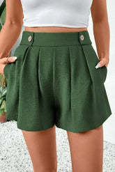 Vineyard Green Pleated High Waist Shorts - Femstylo