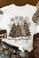 White Leopard Christmas Tree Graphic Tee โ Festive & Fierce Crewneck