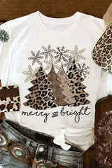 White Leopard Christmas Tree Graphic Tee – Festive & Fierce Crewneck